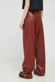 Штани HUGO жіночі колір коричневий широке висока посадка