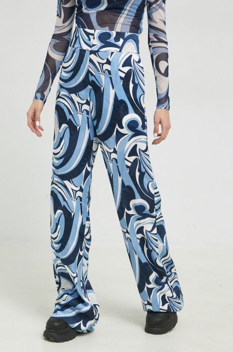 Штани HUGO жіночі широке висока посадка колір блакитний (2879697) Штани HUGO жіночі широке висока посадка колір блакитний (2879697)