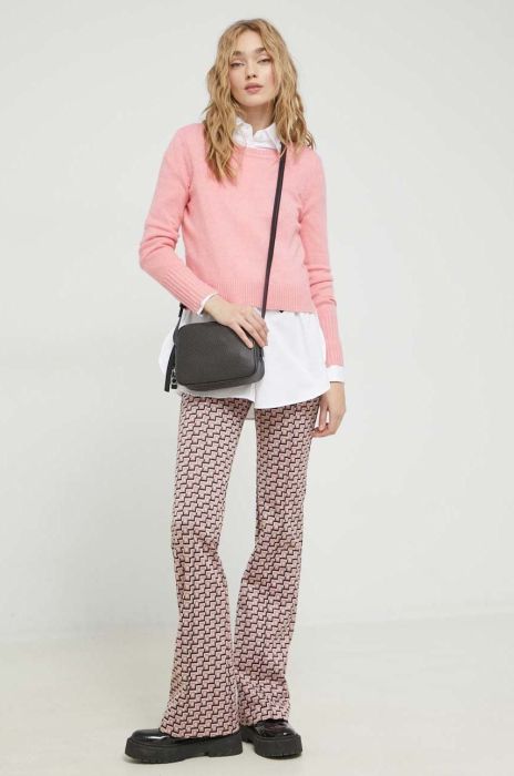 Штани HUGO жіночі колір рожевий широке висока посадка (2893839)