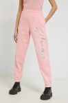 Бавовняні спортивні штани HUGO жіночі колір рожевий з принтом Бавовняні спортивні штани HUGO жіночі колір рожевий з принтом
