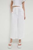 Штани з домішкою льону Love Moschino колір білий широке висока посадка Штани з домішкою льону Love Moschino колір білий широке висока посадка