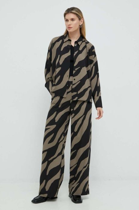 Штани Gestuz жіночі колір чорний широке висока посадка (2980161)