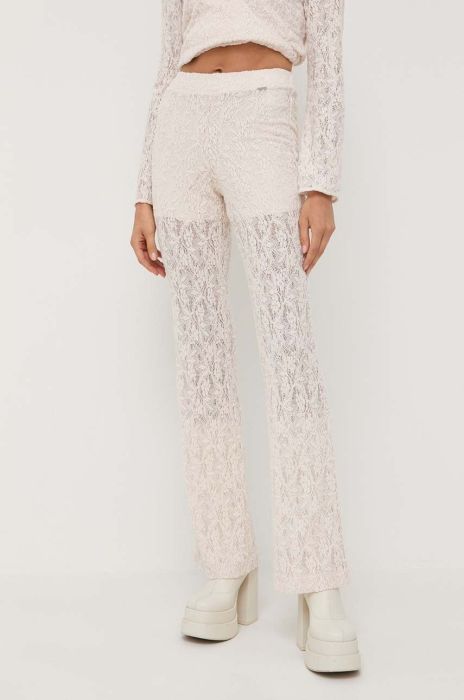 Штани Guess жіночі колір бежевий кльош висока посадка (3230187) Штани Guess жіночі колір бежевий кльош висока посадка (3230187)