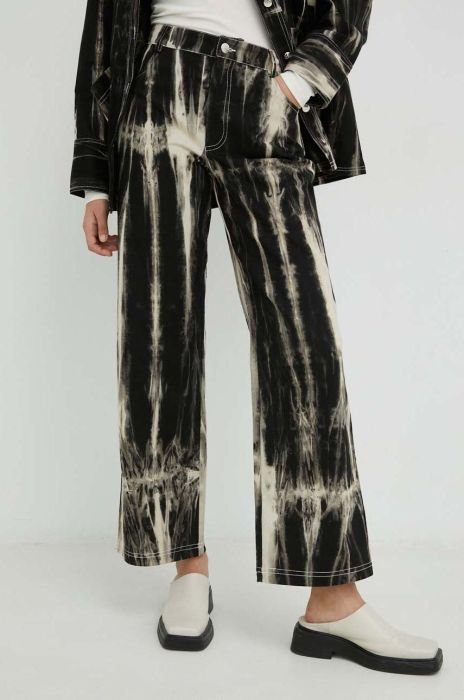 Бавовняні штани R?sum? жіночі колір чорний широке висока посадка Бавовняні штани R?sum? жіночі колір чорний широке висока посадка