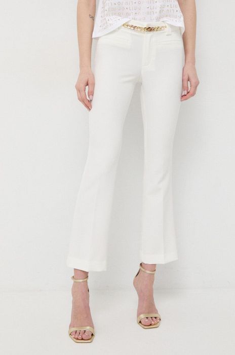 Штани Liu Jo жіночі колір бежевий облягаюче середня посадка Штани Liu Jo жіночі колір бежевий облягаюче середня посадка