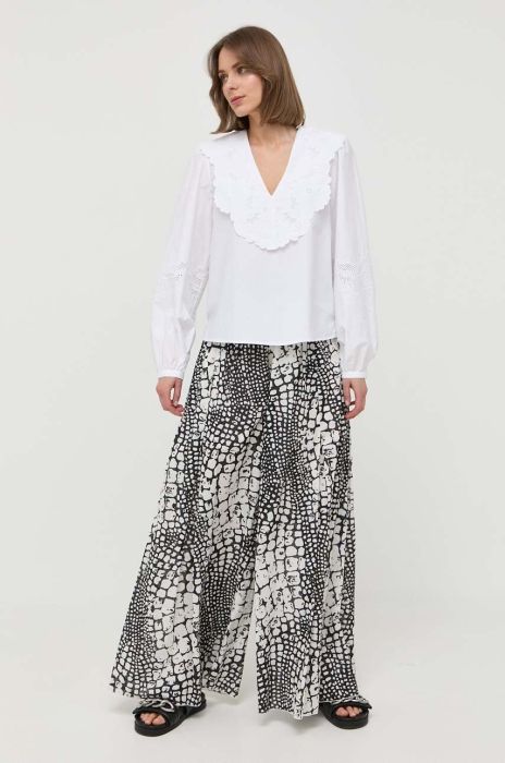 Бавовняні штани Twinset широке висока посадка колір барвистий Бавовняні штани Twinset широке висока посадка колір барвистий