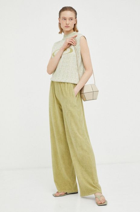 Штани American Vintage жіночі колір зелений широке висока посадка Штани American Vintage жіночі колір зелений широке висока посадка