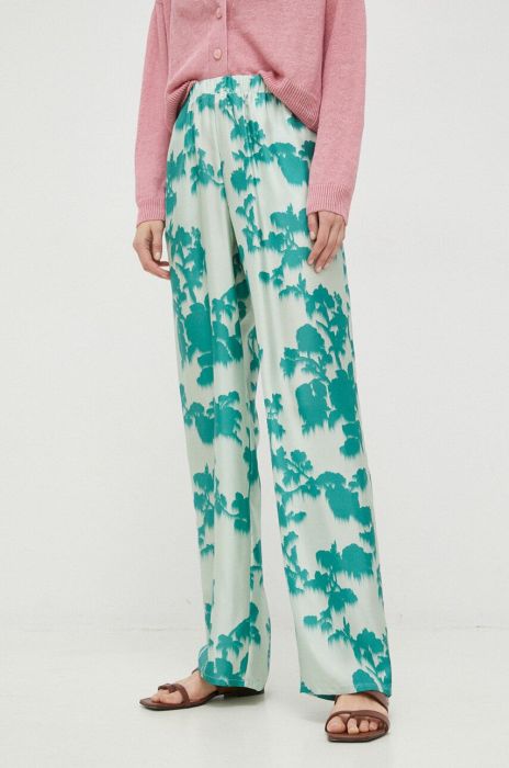 Шовкові штани Max Mara Leisure колір зелений широке висока посадка Шовкові штани Max Mara Leisure колір зелений широке висока посадка