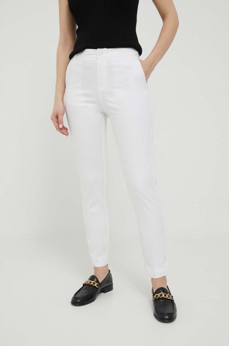 Штани United Colors of Benetton жіночі колір бежевий облягаюче висока посадка Штани United Colors of Benetton жіночі колір бежевий облягаюче висока посадка