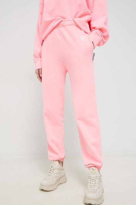 Бавовняні спортивні штани HUGO колір рожевий з принтом (3045838) Бавовняні спортивні штани HUGO колір рожевий з принтом (3045838)