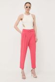 Штани BOSS жіночі колір рожевий пряме висока посадка Штани BOSS жіночі колір рожевий пряме висока посадка