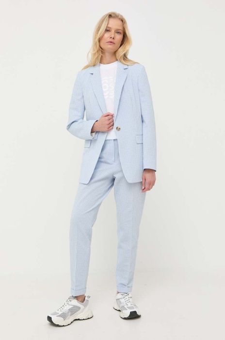 Штани BOSS жіночі фасон сигарети висока посадка колір блакитний (3241762) Штани BOSS жіночі фасон сигарети висока посадка колір блакитний (3241762)