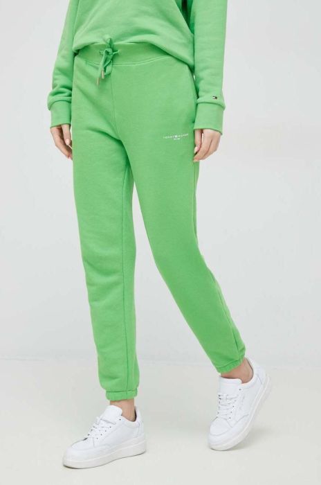 Спортивні штани Tommy Hilfiger колір зелений однотонні Спортивні штани Tommy Hilfiger колір зелений однотонні