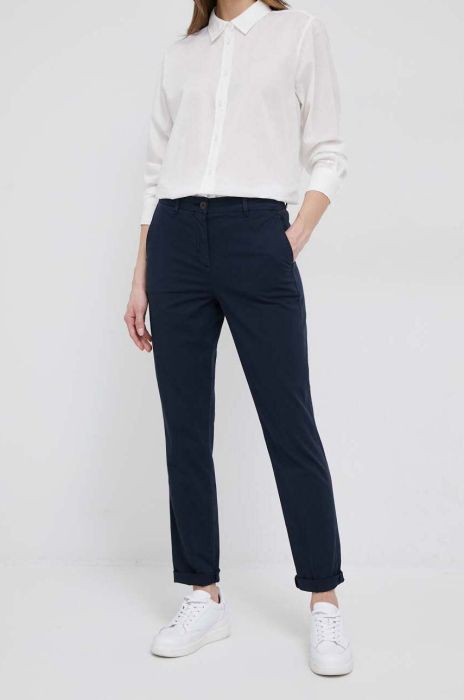 Штани Tommy Hilfiger жіночі колір синій пряме середня посадка Штани Tommy Hilfiger жіночі колір синій пряме середня посадка