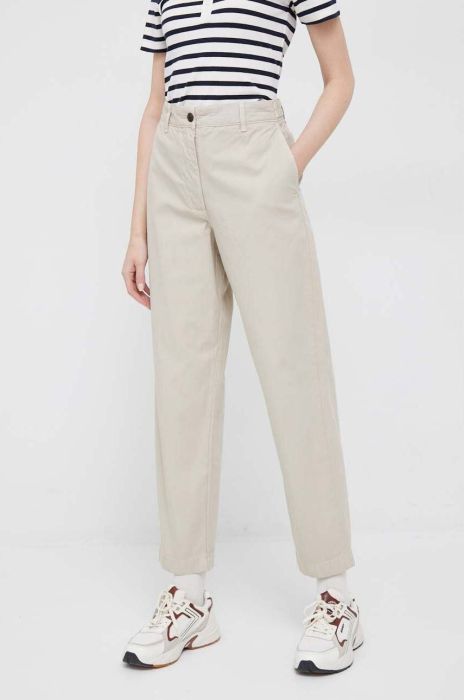 Бавовняні штани Tommy Hilfiger колір бежевий пряме висока посадка (3004248) Бавовняні штани Tommy Hilfiger колір бежевий пряме висока посадка (3004248)