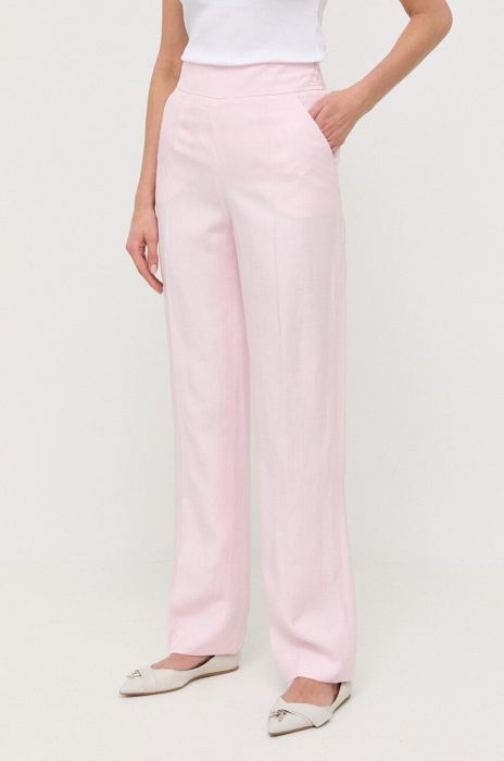 Штани з домішкою льону Luisa Spagnoli колір рожевий широке висока посадка Штани з домішкою льону Luisa Spagnoli колір рожевий широке висока посадка