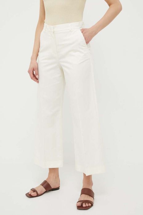 Штани з домішкою льону Weekend Max Mara колір бежевий широке висока посадка Штани з домішкою льону Weekend Max Mara колір бежевий широке висока посадка