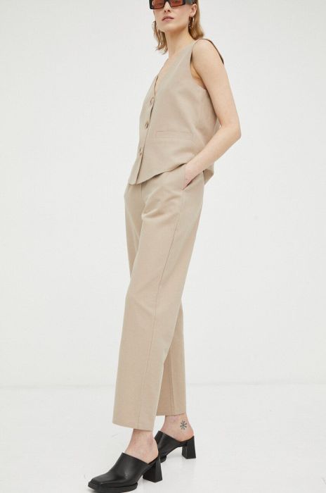 Штани з домішкою льону R?sum? колір бежевий широке висока посадка Штани з домішкою льону R?sum? колір бежевий широке висока посадка