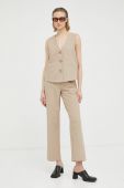 Штани з домішкою льону R?sum? колір бежевий широке висока посадка Штани з домішкою льону R?sum? колір бежевий широке висока посадка