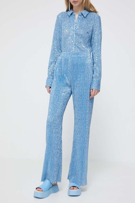 Штани Stine Goya жіночі широке висока посадка колір блакитний Штани Stine Goya жіночі широке висока посадка колір блакитний