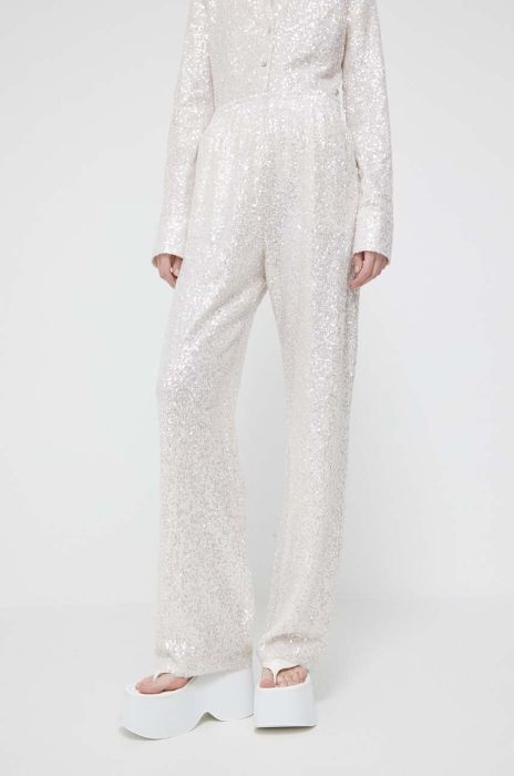 Штани Stine Goya жіночі колір бежевий широке висока посадка Штани Stine Goya жіночі колір бежевий широке висока посадка