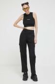 Бавовняні штани Sixth June колір чорний фасон cargo висока посадка