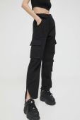 Бавовняні штани Sixth June колір чорний фасон cargo висока посадка
