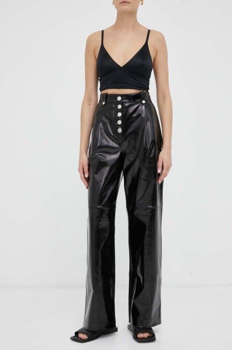 Шкіряні штани 2NDDAY жіночі колір чорний пряме висока посадка Шкіряні штани 2NDDAY жіночі колір чорний пряме висока посадка