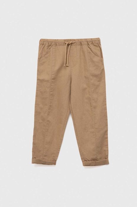 Льняні штани United Colors of Benetton колір бежевий однотонні (3248071) Льняні штани United Colors of Benetton колір бежевий однотонні (3248071)