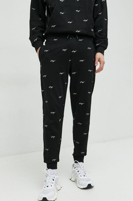 Бавовняні спортивні штани HUGO колір чорний візерунок (3039889)