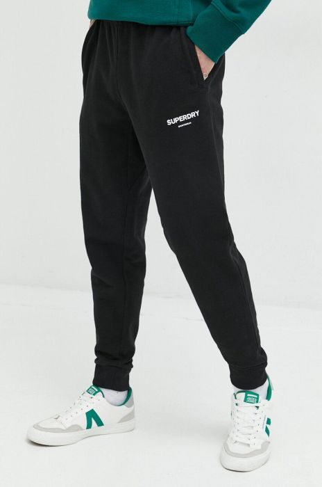 Бавовняні спортивні штани Superdry колір чорний з принтом (3000934) Бавовняні спортивні штани Superdry колір чорний з принтом (3000934)