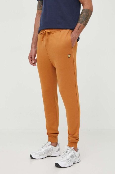 Бавовняні спортивні штани Lyle & Scott колір коричневий однотонні Бавовняні спортивні штани Lyle & Scott колір коричневий однотонні