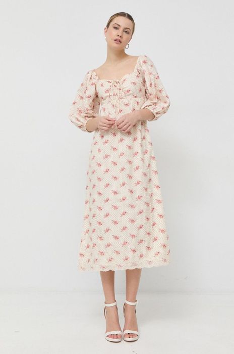 Бавовняна сукня Notes du Nord Filippa колір бежевий maxi розкльошена