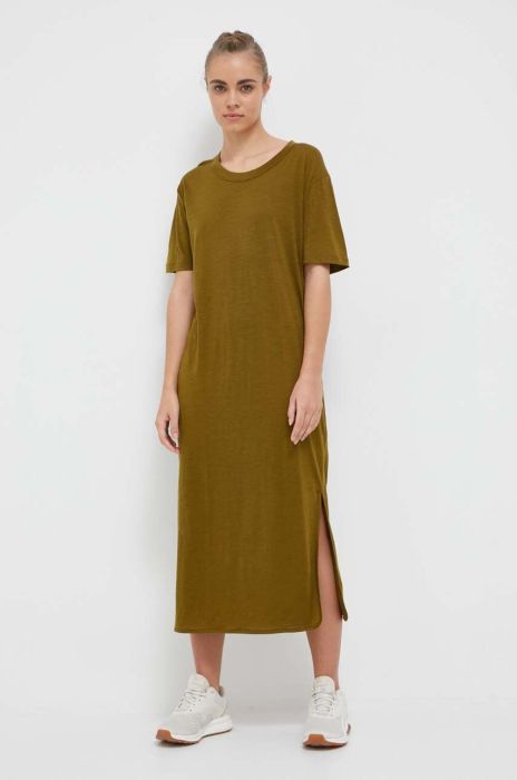 Вовняна сукня Icebreaker колір зелений midi пряма