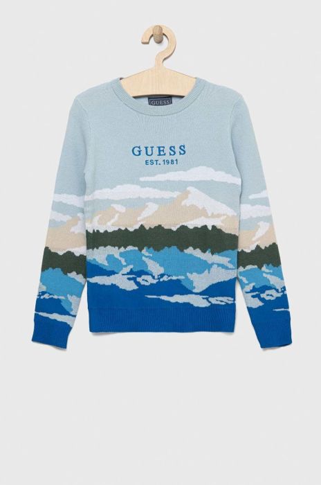 Дитячий бавовняний светр Guess легкий колір блакитний (2898167)