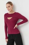 Лонгслів з домішкою шовку Guess жіночий колір бордовий легкий