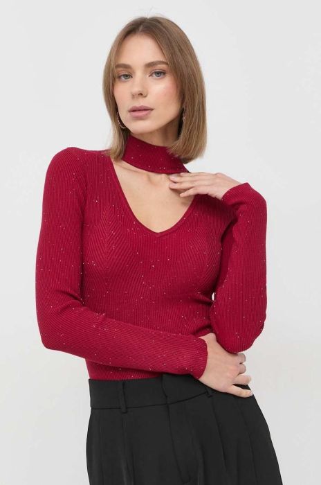 Светр Guess жіночий колір бордовий легкий півгольф