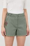 Шорти Twinset жіночі колір зелений з аплікацією висока посадка Шорти Twinset жіночі колір зелений з аплікацією висока посадка