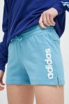 Бавовняні шорти adidas колір бірюзовий з принтом середня посадка Бавовняні шорти adidas колір бірюзовий з принтом середня посадка