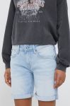 Джинсові шорти Pepe Jeans Poppy жіночі однотонні середня посадка колір блакитний Джинсові шорти Pepe Jeans Poppy жіночі однотонні середня посадка колір блакитний