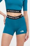 Спортивні шорти The North Face жіночі колір бірюзовий з аплікацією висока посадка Спортивні шорти The North Face жіночі колір бірюзовий з аплікацією висока посадка