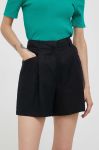 Лляні шорти United Colors of Benetton колір чорний однотонні висока посадка Лляні шорти United Colors of Benetton колір чорний однотонні висока посадка