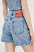 Джинсові шорти HUGO жіночі однотонні висока посадка колір блакитний