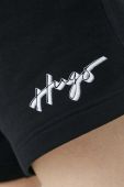 Бавовняні шорти HUGO колір чорний з принтом висока посадка