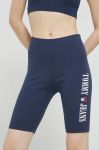 Шорти Tommy Jeans жіночі колір синій з аплікацією висока посадка (3053753) Шорти Tommy Jeans жіночі колір синій з аплікацією висока посадка (3053753)