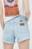 Джинсові шорти Wrangler жіночі однотонні висока посадка колір блакитний (3178032)