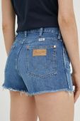 Джинсові шорти Wrangler жіночі однотонні висока посадка колір блакитний (3252274)