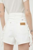 Джинсові шорти Wrangler Fringed Festival жіночі колір білий однотонні висока посадка