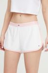 Шорти Tommy Jeans жіночі колір білий однотонні висока посадка Шорти Tommy Jeans жіночі колір білий однотонні висока посадка