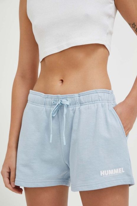 Бавовняні шорти Hummel однотонні середня посадка колір блакитний